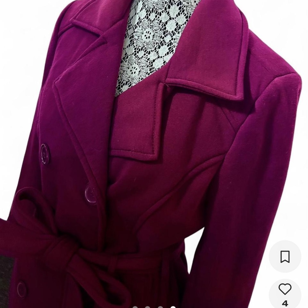 Women's Double-Breasted Belted Coat - Purple - Picture 4 of 4